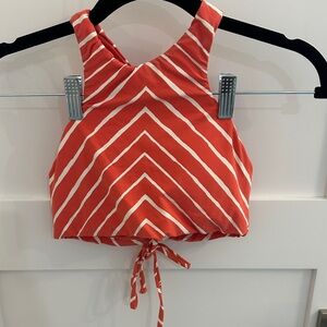 Billabong Coral and White Striped Bikini Top
